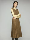 Wool Blend Shimmer Notched V-Neck Sleeveless A-Line Midi Dress
