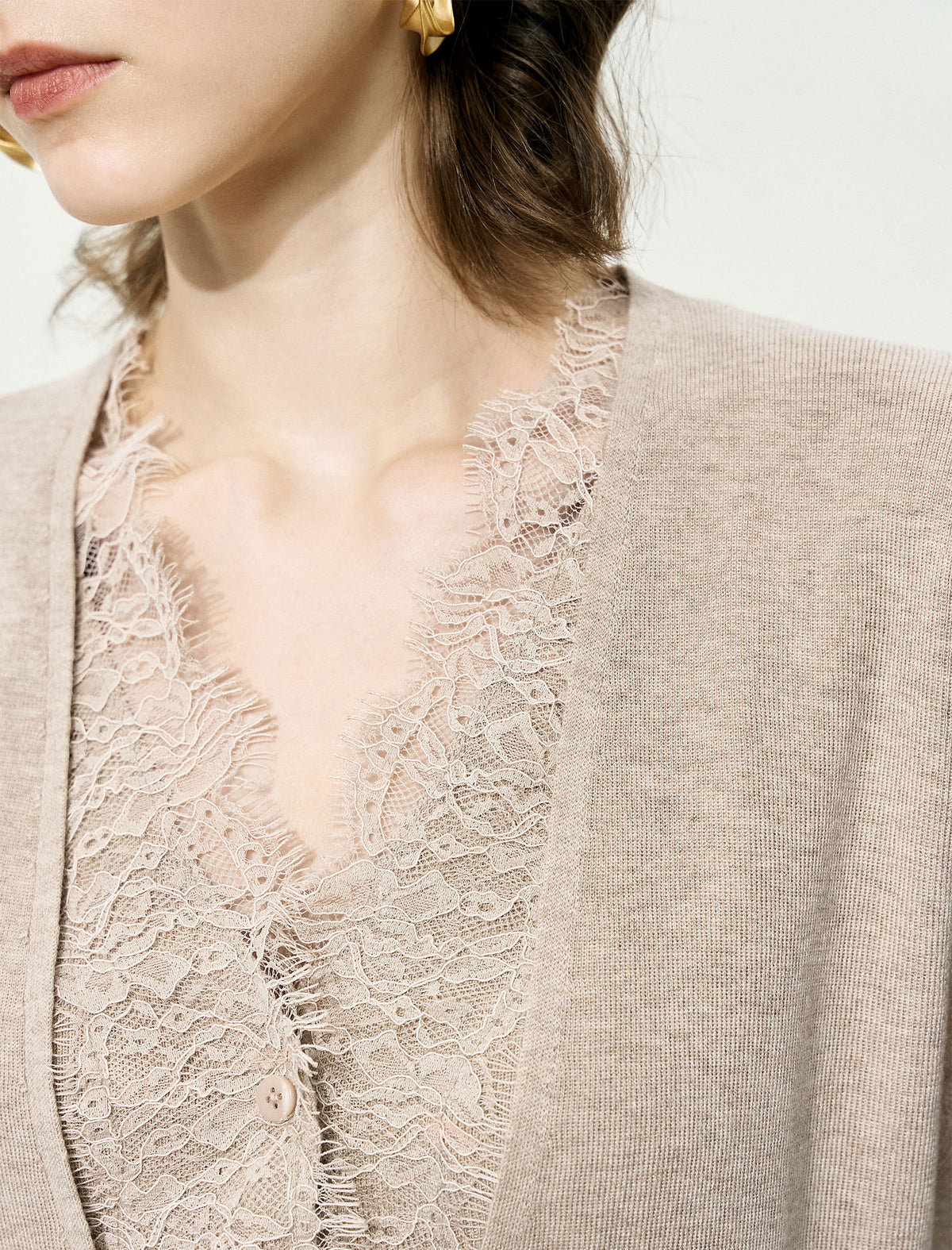 V-Neck Lace Detail Cardigan