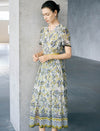 Ikat Geo Print Belted Tencel Blend Midi Dress