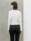 White Polo Collar Cropped Shirt Blouse