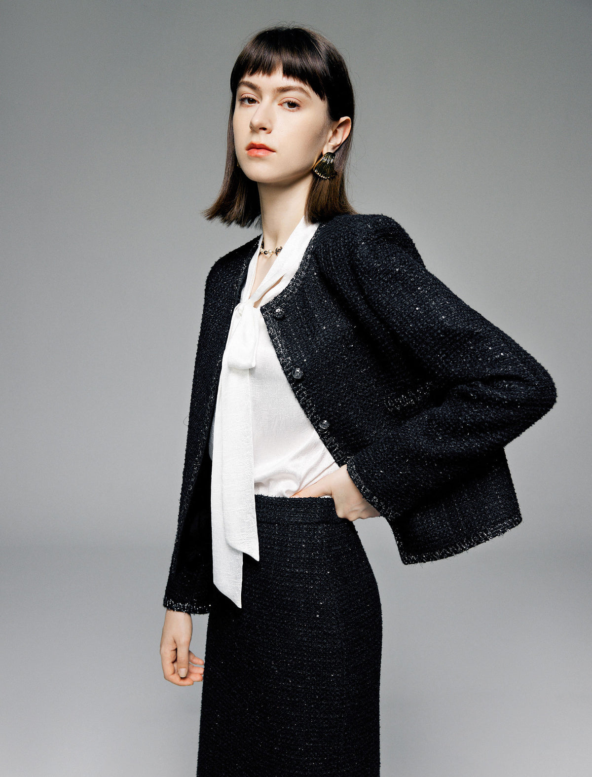 Sparkle Tweed Wool-Blend Cropped Jacket