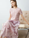 Pink Marble Print Pleated Midi Skirt