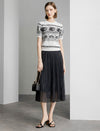 Black And White Fair Isle Short Sleeve Knit Top
