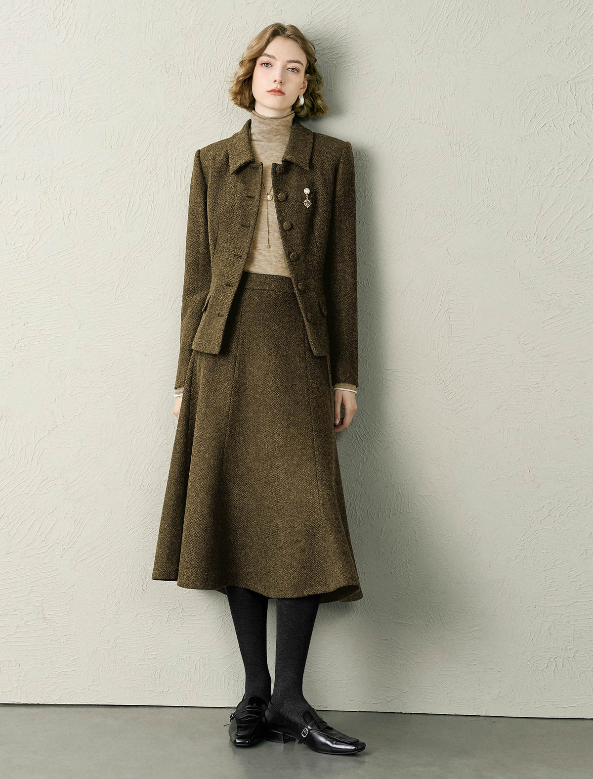 Wool Blend A-Line Midi Skirt