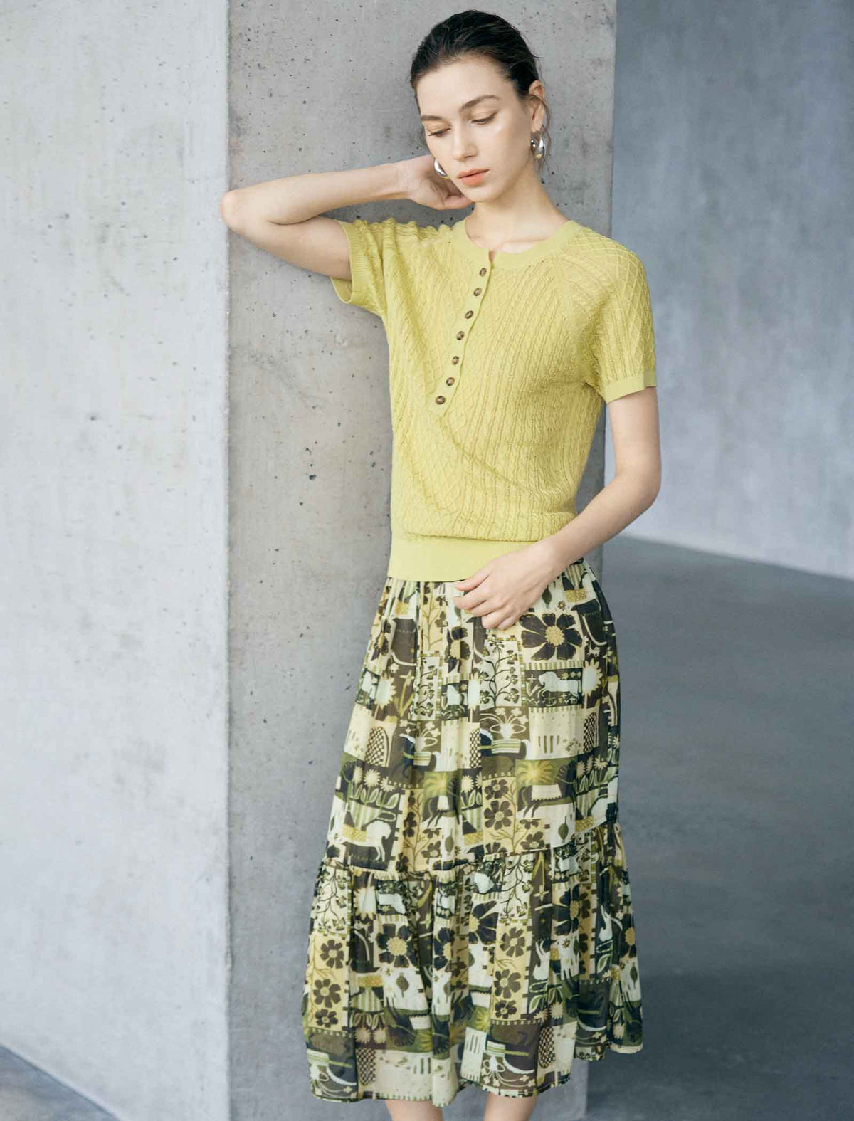 Vintage Patchwork Floral Print Tiered Midi Skirt