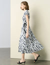 Abstract Print V-Neck Midi Dress
