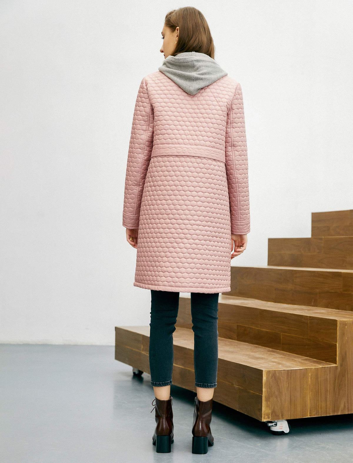 Collared Button-Front Padded Coat