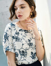 Crew Neck Printed Short Sleeve Chiffon Top