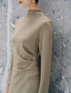 Solid Mock Neck Long Sleeve Midi Dress