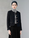 Wool Blend Round Neck Metal Button Cropped Jacket