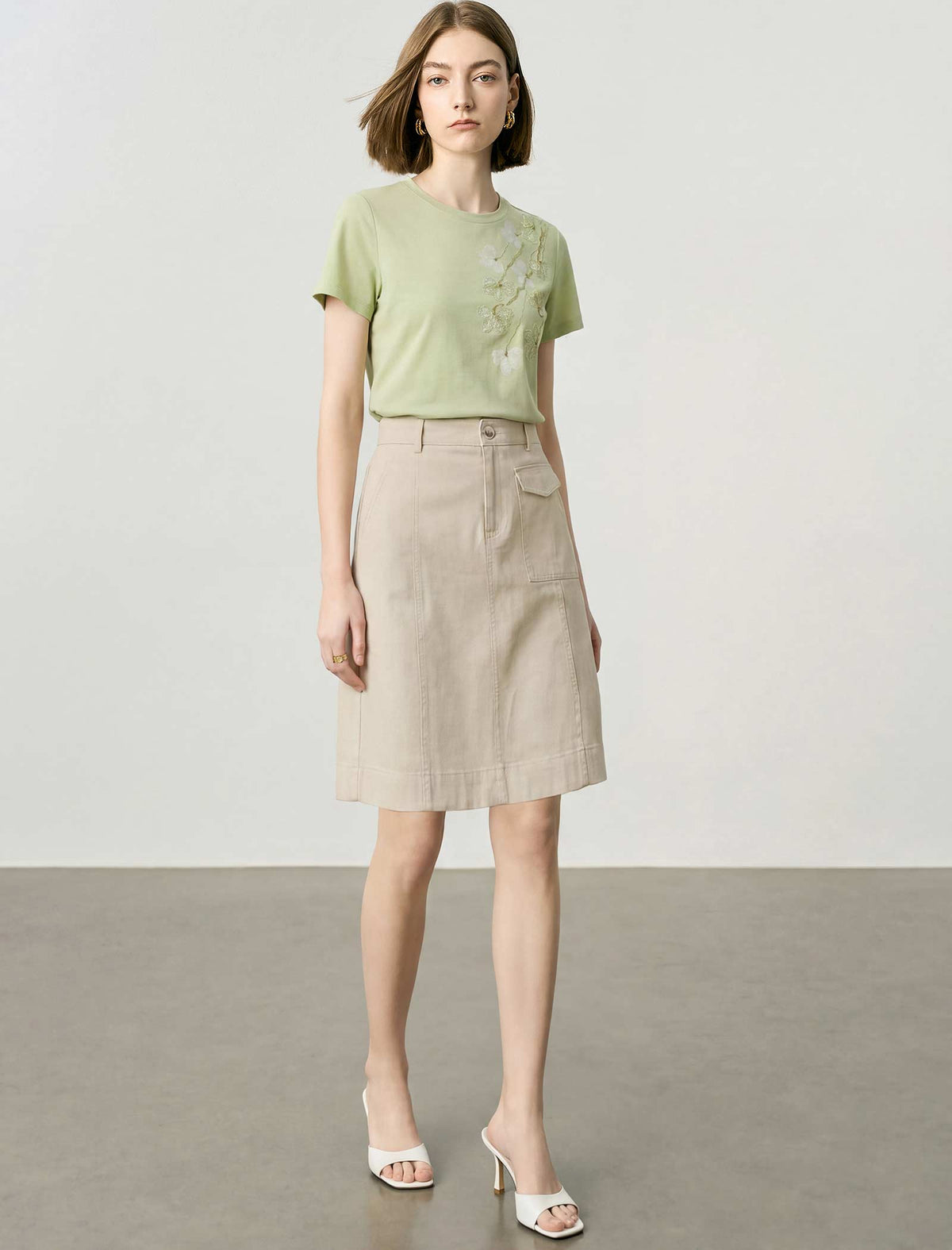 Lyocell Cotton Utility A-Line Skirt