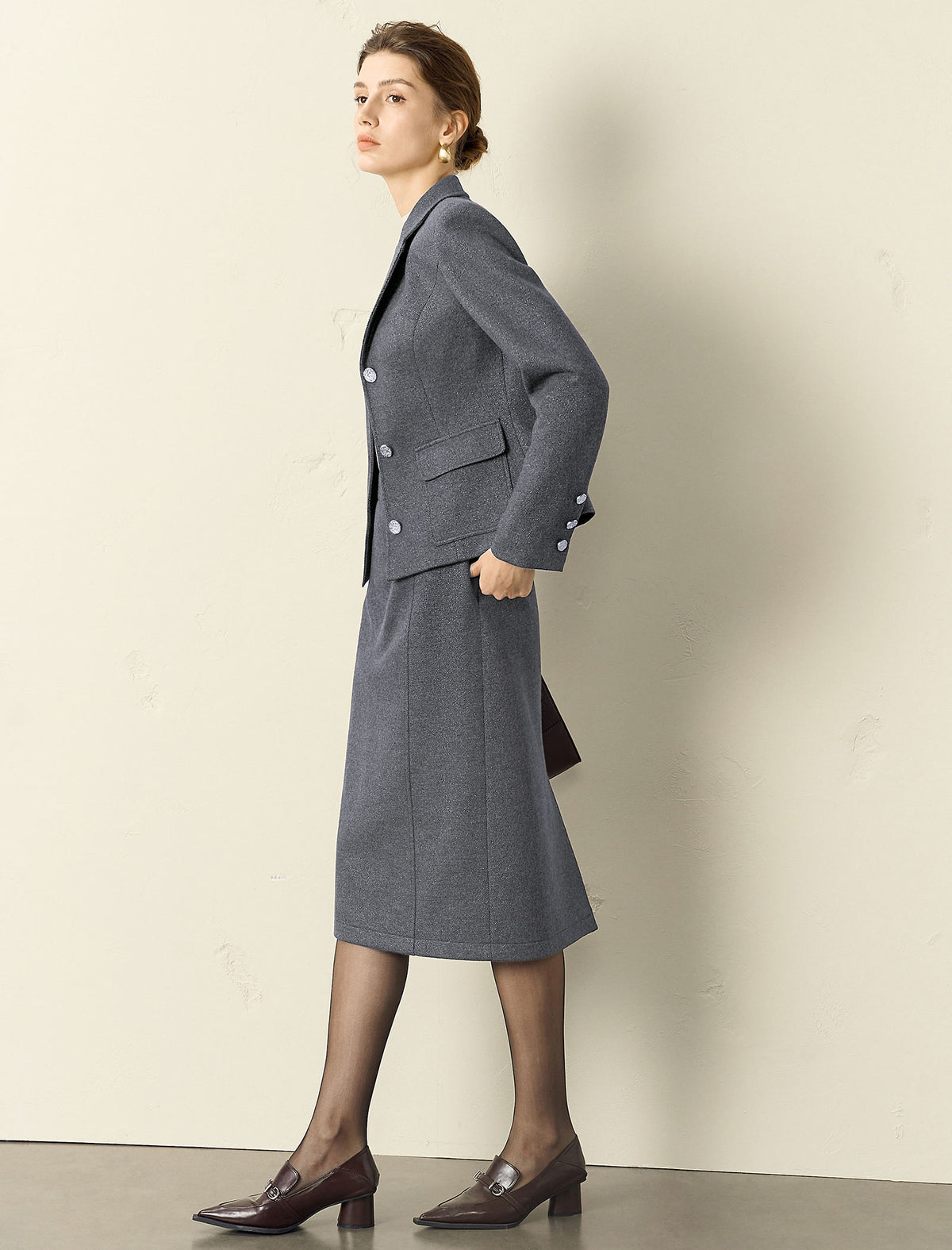 Wool Blend Midi Skirt