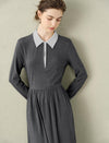 Contrast Collar Polo Knit Midi Dress