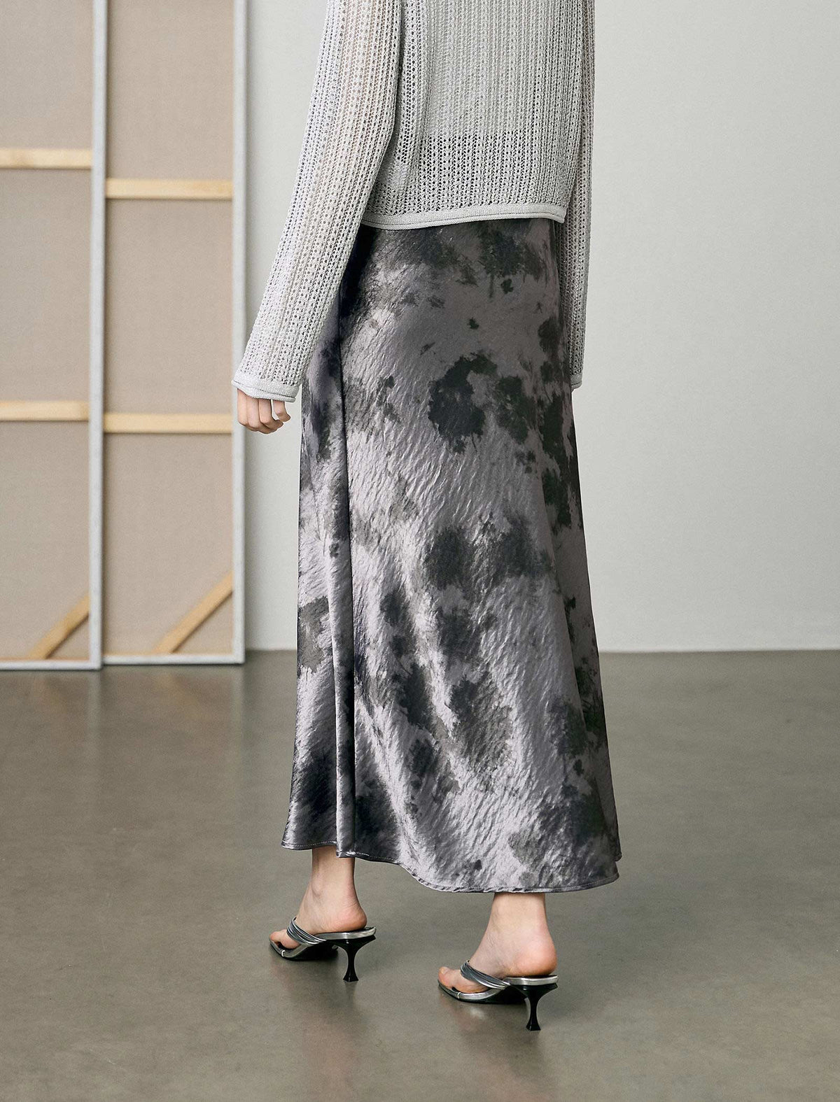 Satin Tie-Dye Midi Skirt