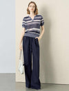 Striped V-Neck Knit Short Sleeve Top