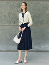 Navy Pleated High Waist Swing A-Line Skirt