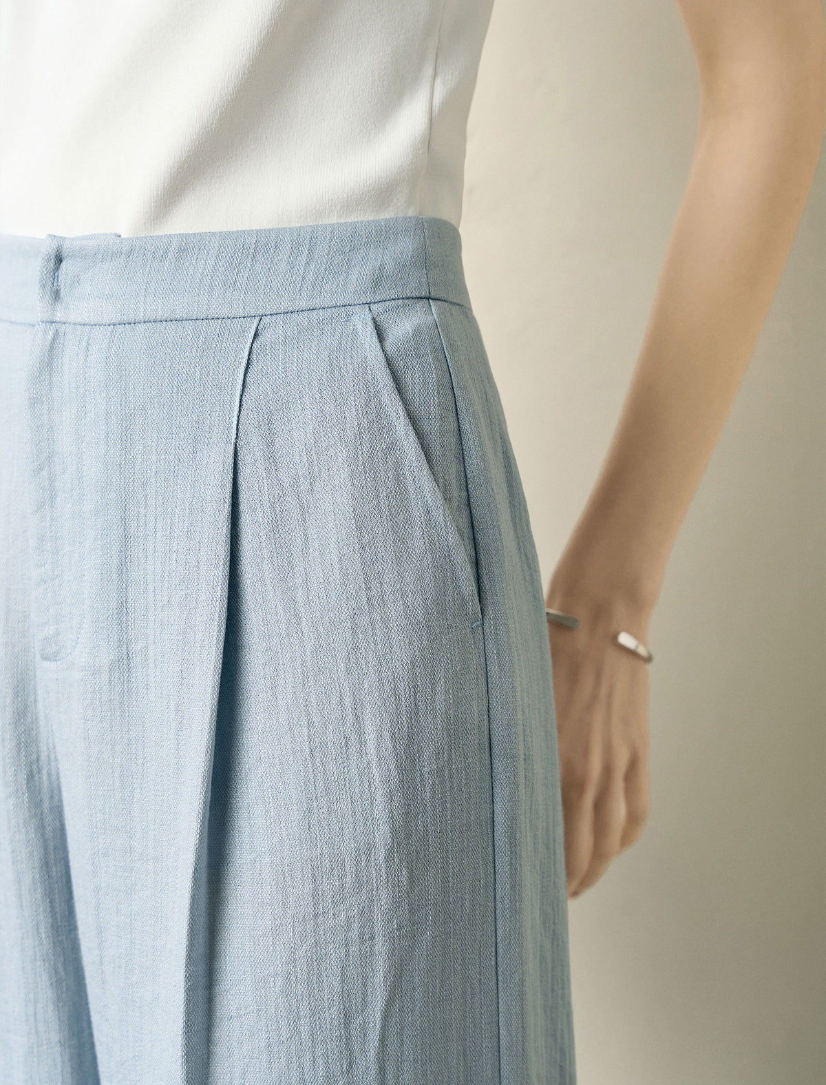 High Waisted Linen Blend Wide Leg Pants