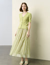 Light Green Pearl-Embellished Short Sleeve Cardigan