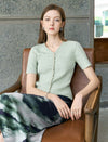 Pearl‑Button Ribbed Knit Short‑Sleeve Top
