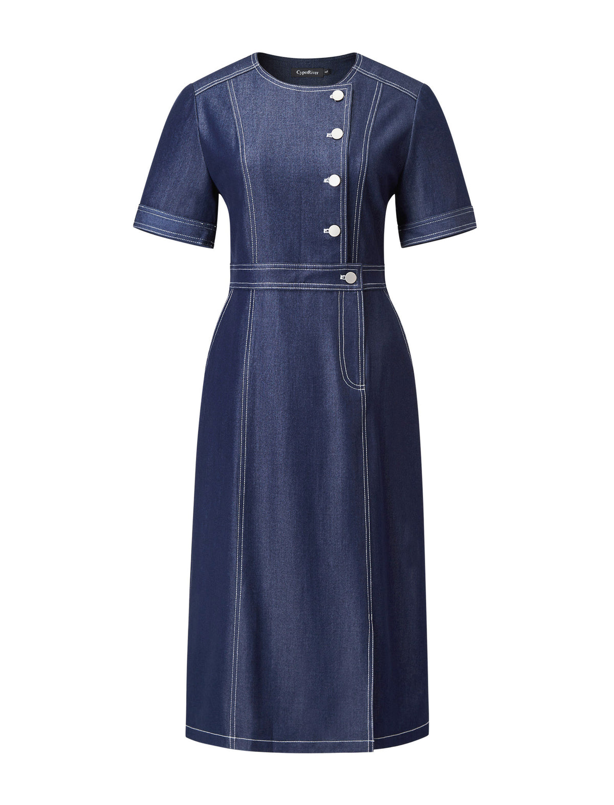 Denim Button Detail Short Sleeve Dress