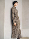 Mock Neck Paisley Belted Midi Dress