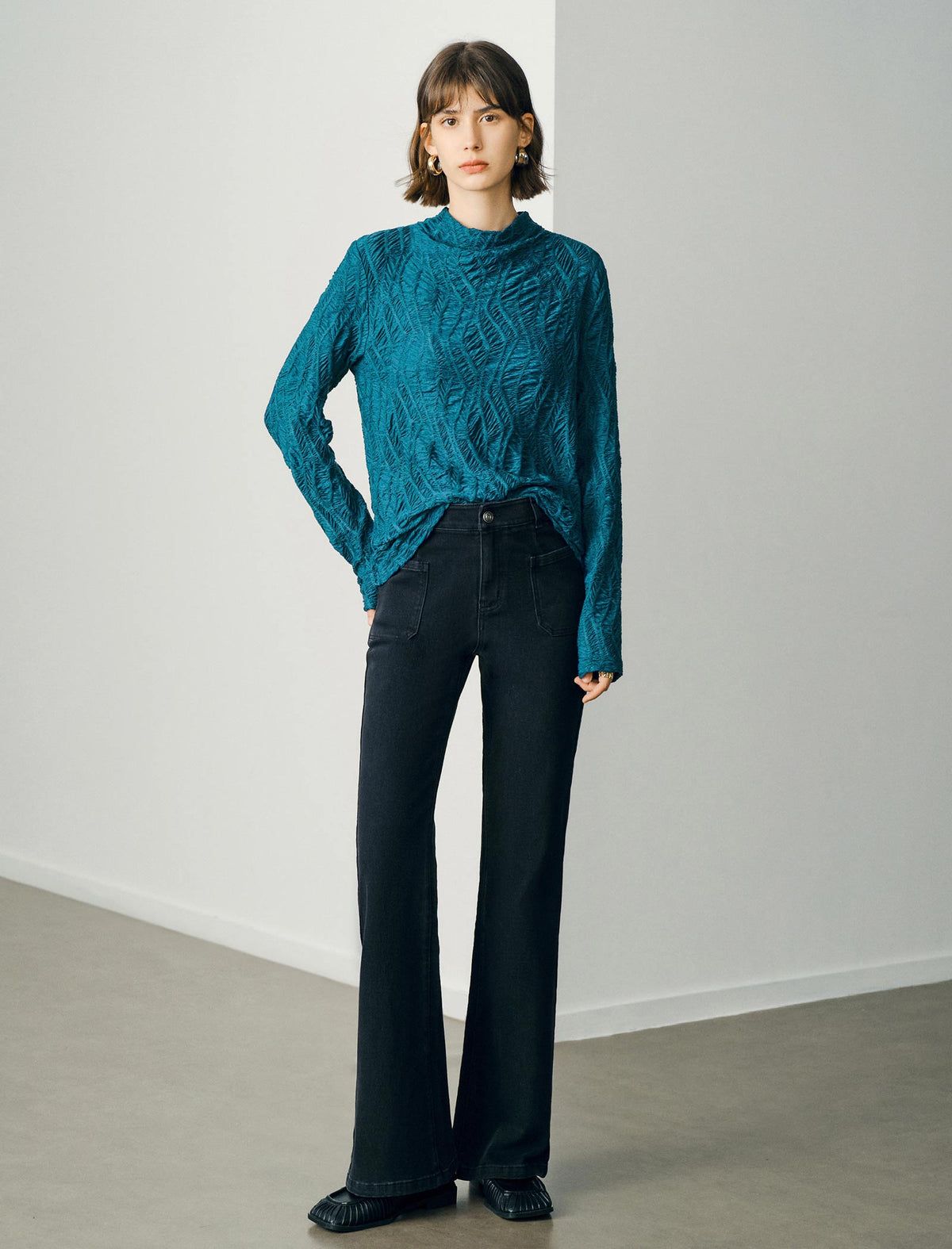 Textured Mock Neck Top