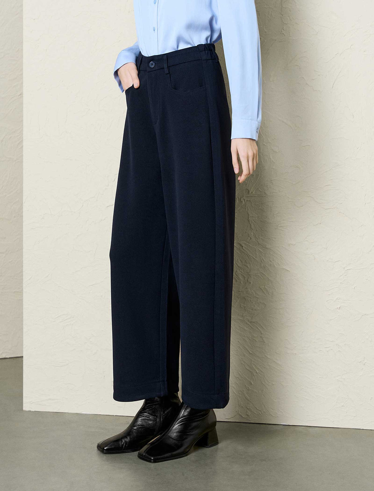 Wide-Leg Navy Ankle Pants