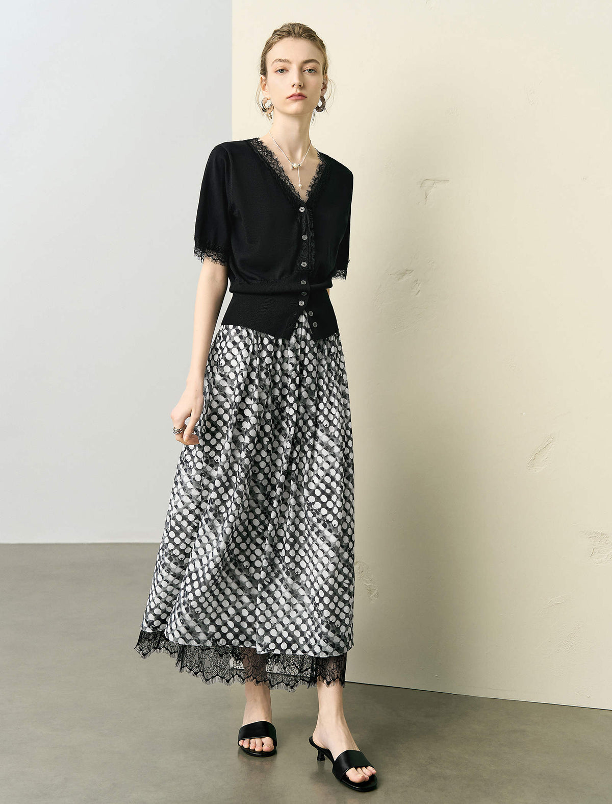Black Lace-Trimmed Short Sleeve Cardigan