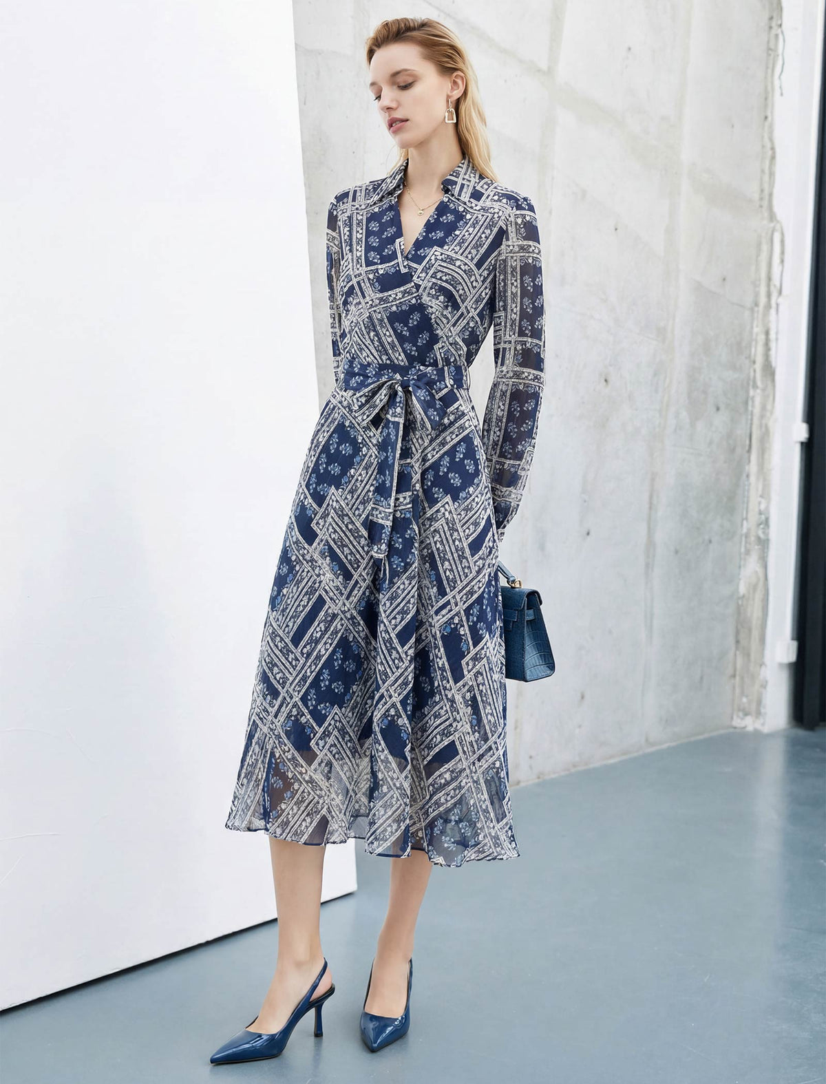 Navy Matisse Trellis Print Wrap Midi Dress