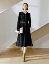 V-Neck Long Sleeve Belted Streamlined Midi Dress