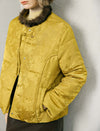 Jacquard Stand-Collar Frog-Button Quilted Cropped Coat