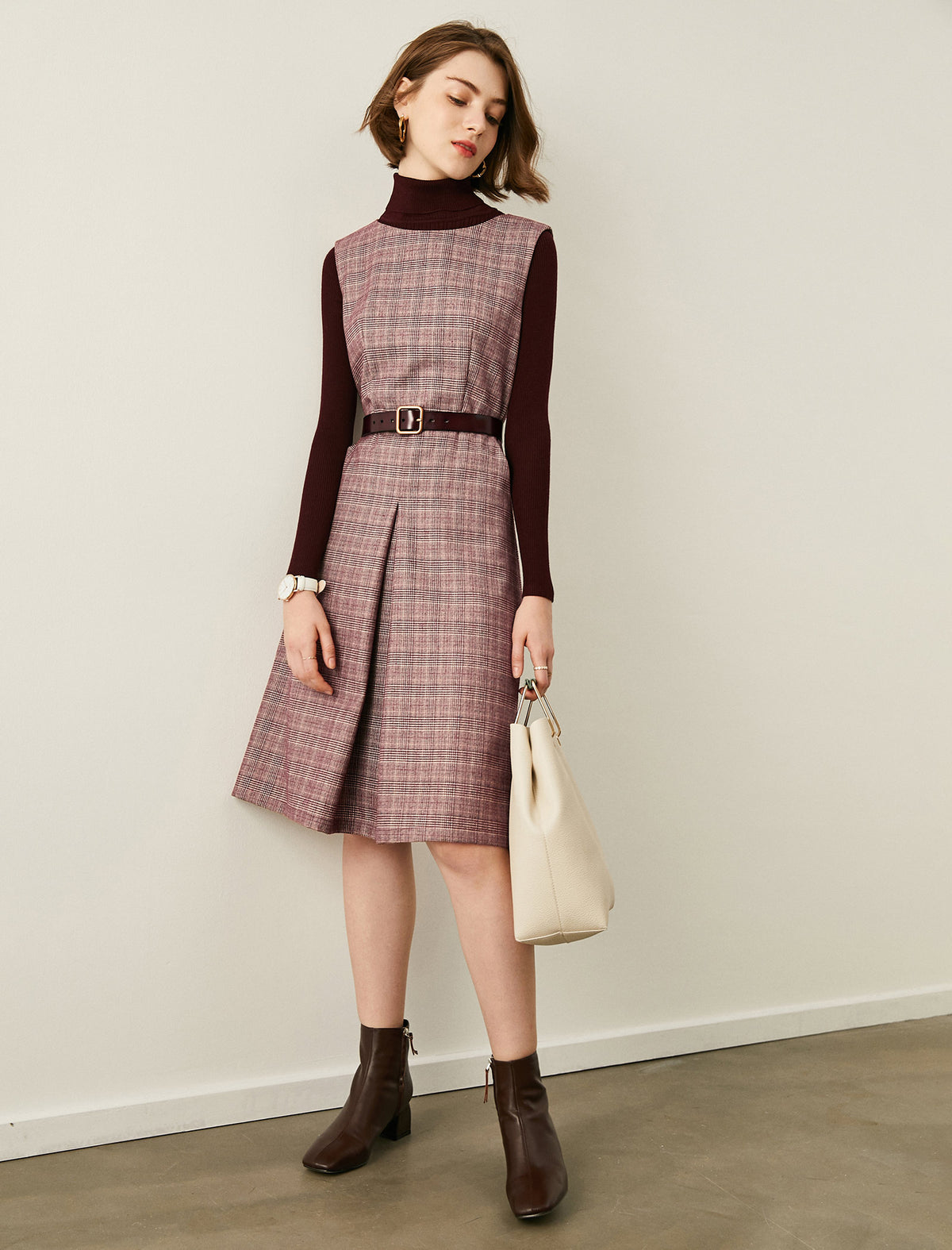 Plaid Crewneck Sleeveless Dress
