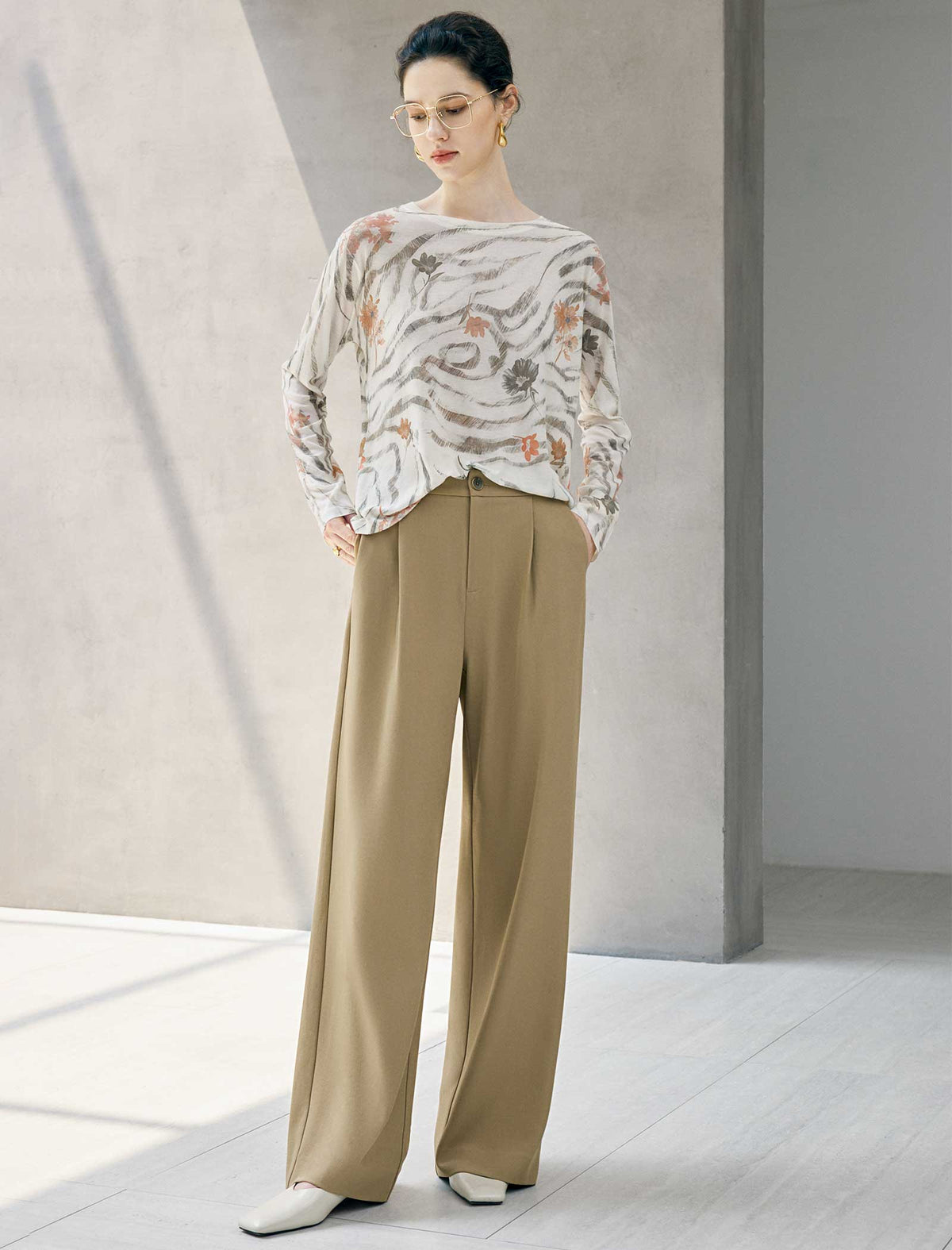 High Waist Pleated Wide Leg Dress Pants