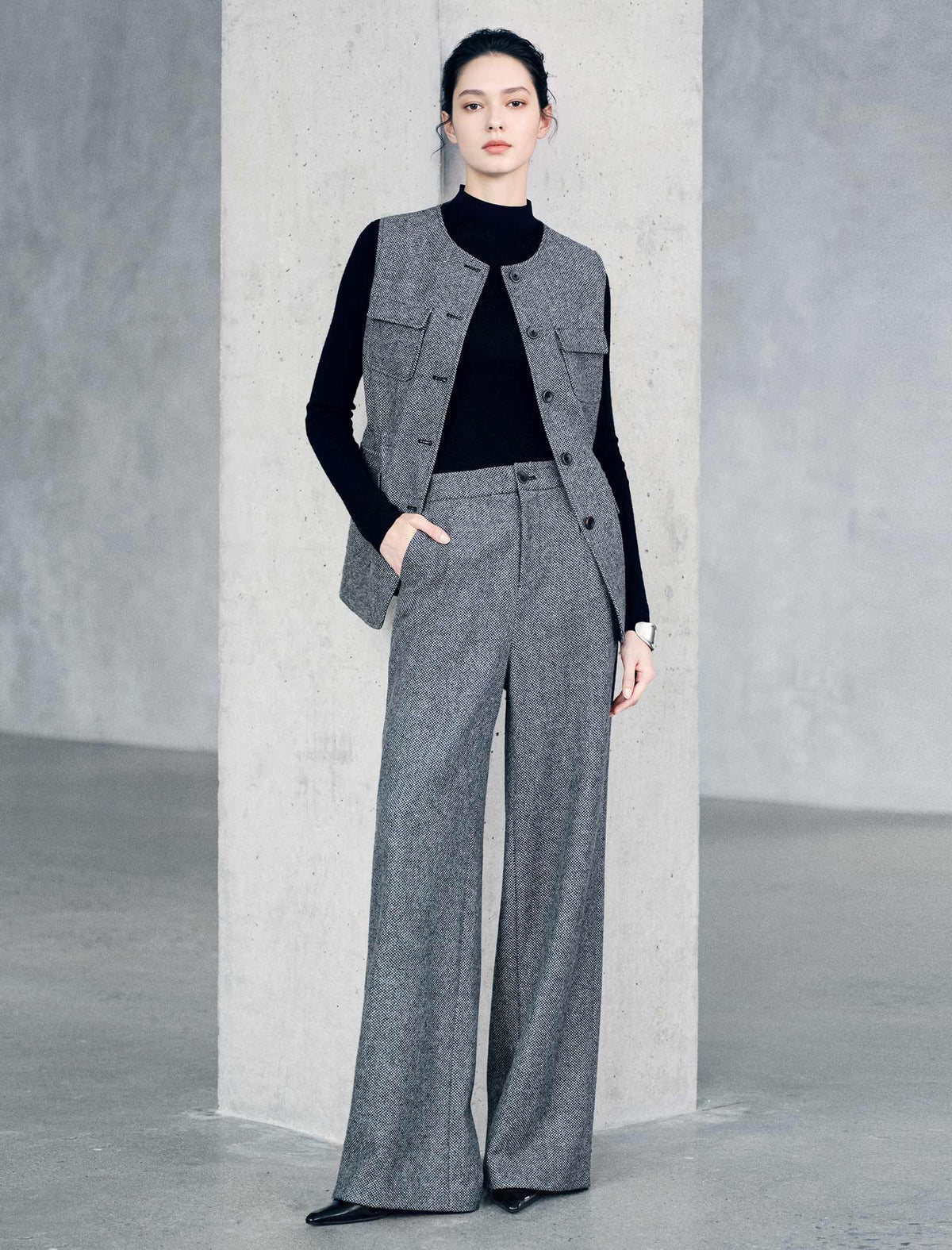 Textured High Waist Wide Leg Pants