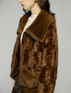 Plush Wide-Lapel Zip-Front Pocket Cropped Jacket