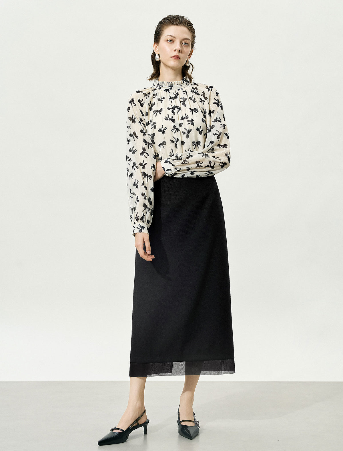 Sheer Hem Midi Skirt