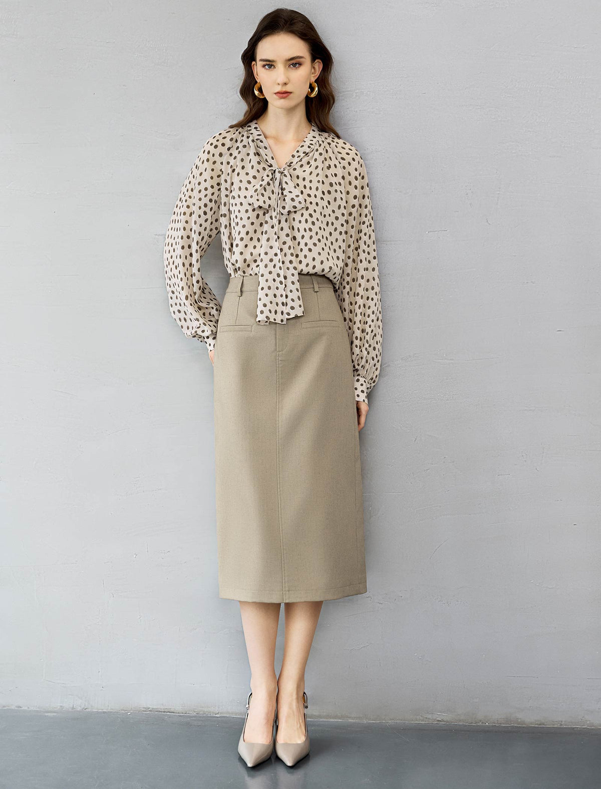 Back Slit Tailored Midi Skirt