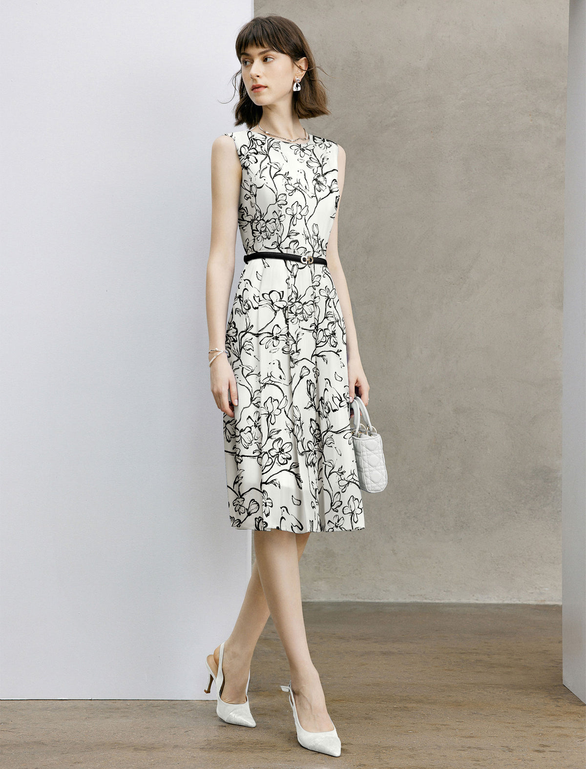 Sleeveless Floral Print Midi Dress for Women