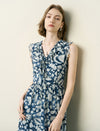 Tie-Dye Floral Ruffle V-Neck Midi Dress