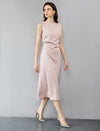 Sleek Draped Sleeveless Defined Waist Cocktail Dress