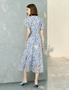 Chiffon Blue Floral Tiered Midi Dress