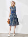 Striped Print Waist-Cinched Sleeveless A-Line Midi Dress