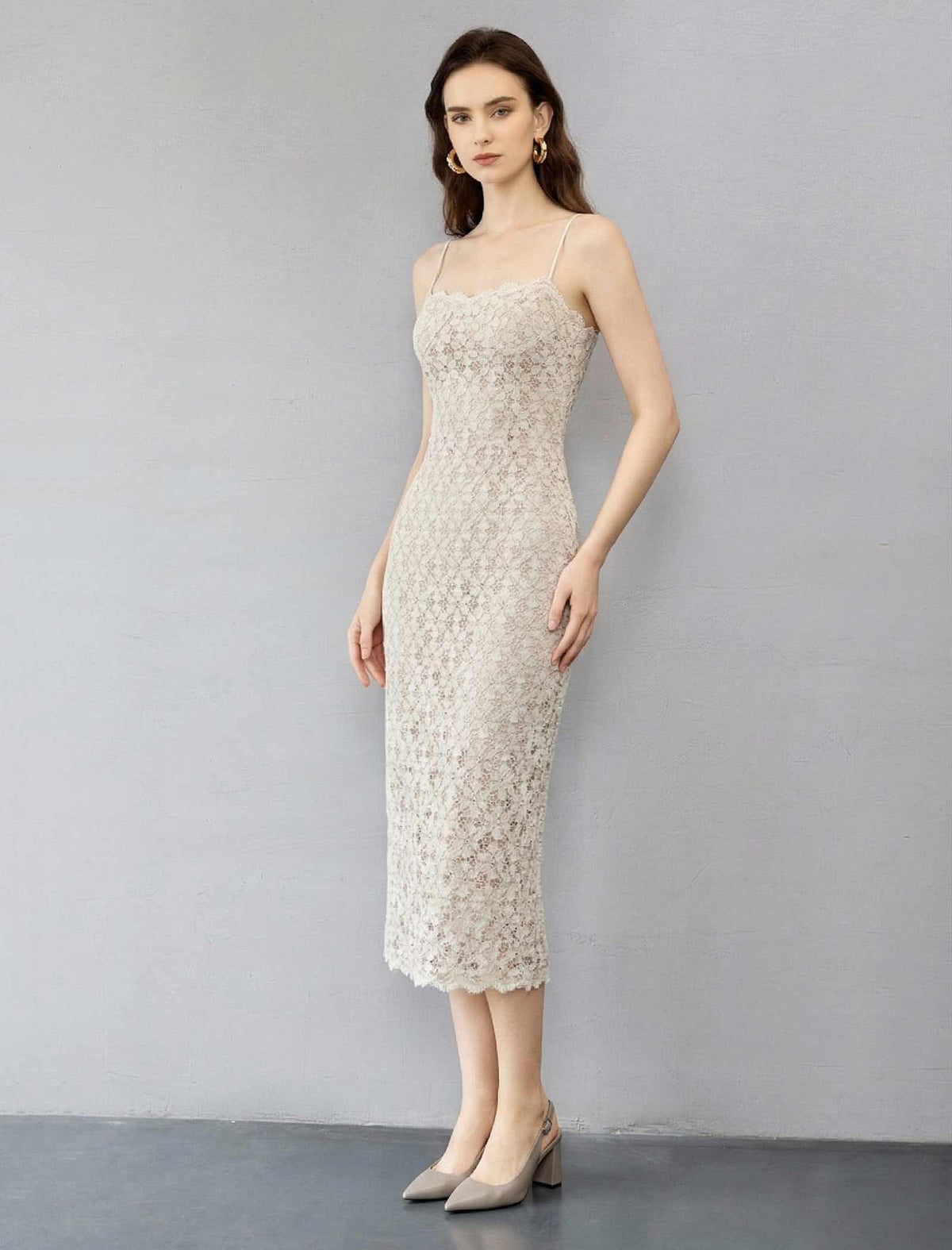 Luxury Lace Trim Slip Evening Dress
