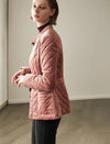 Velvet-Trim Stand-Collar Snap-Front Pocket Padded Coat