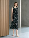 Black Floral Sleeveless Midi Dress