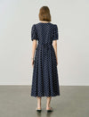 Navy Blue Polka Dot Wrap Midi Dress