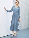 Mist Blue Embossed Leopard Shadow Pleated Dress