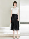 Lace Mesh A-Line Midi Skirt