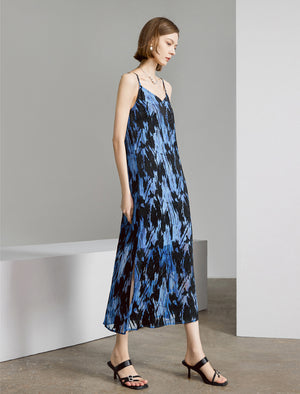 Floral Print Side Slit V-Neck Slip Midi Dress