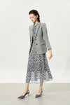 Grey Sheer Tie-Neck Floral Midi Dress